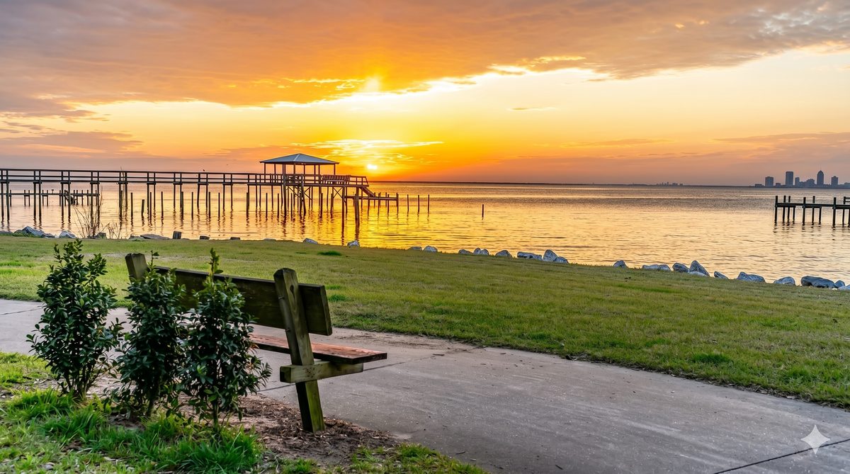 Sunset over Mobile Bay from the Eastern Shore near Fairhope, Alabama